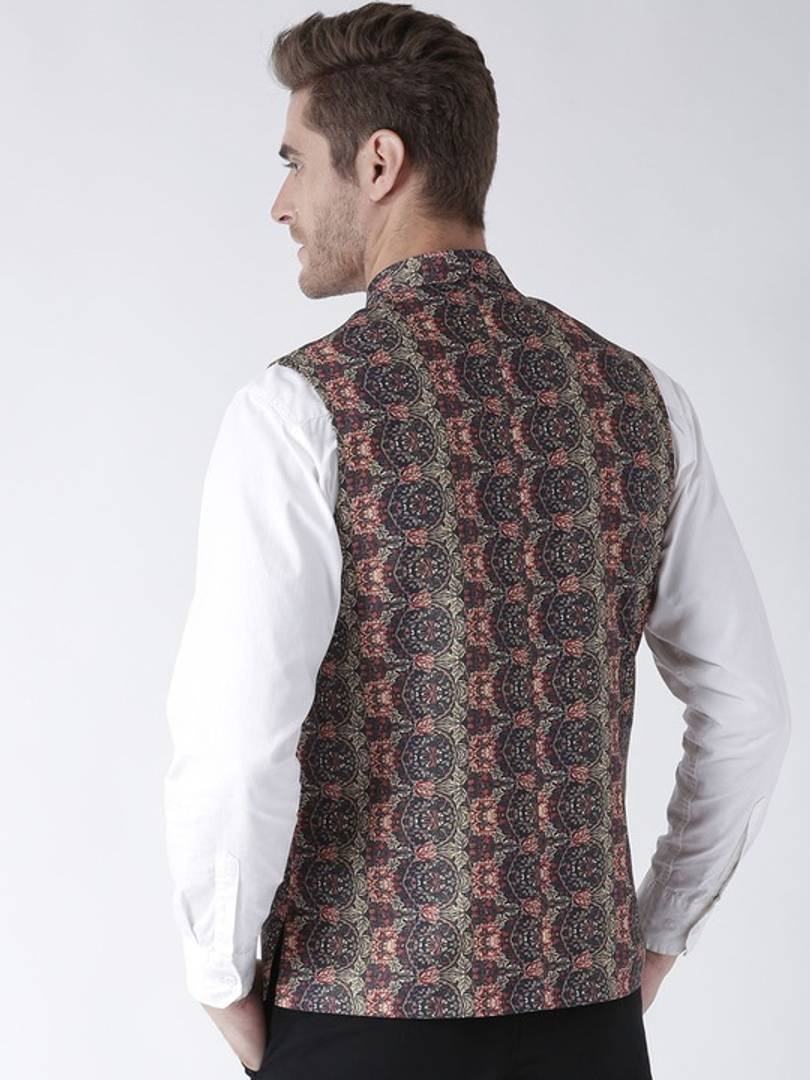 Men's Multicoloured 
Polyester
 Printed Nehru Jackets